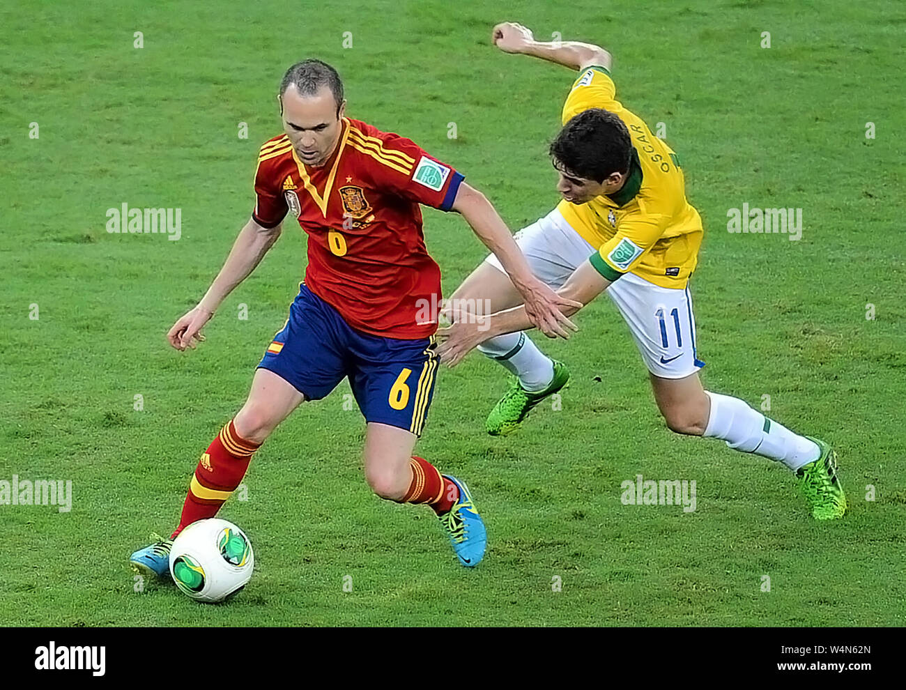 Football player Iniesta, during the Brazil-Spain game for the Confederations Cup at the Maracanã stadium in Rio de Janeiro, Brazil Stock Photo