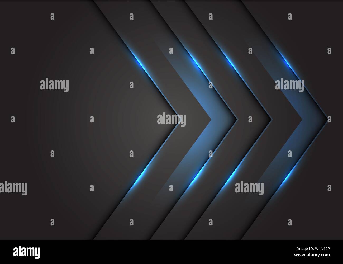 Abstract blue light 3D arrow direction on dark grey blank space design ...