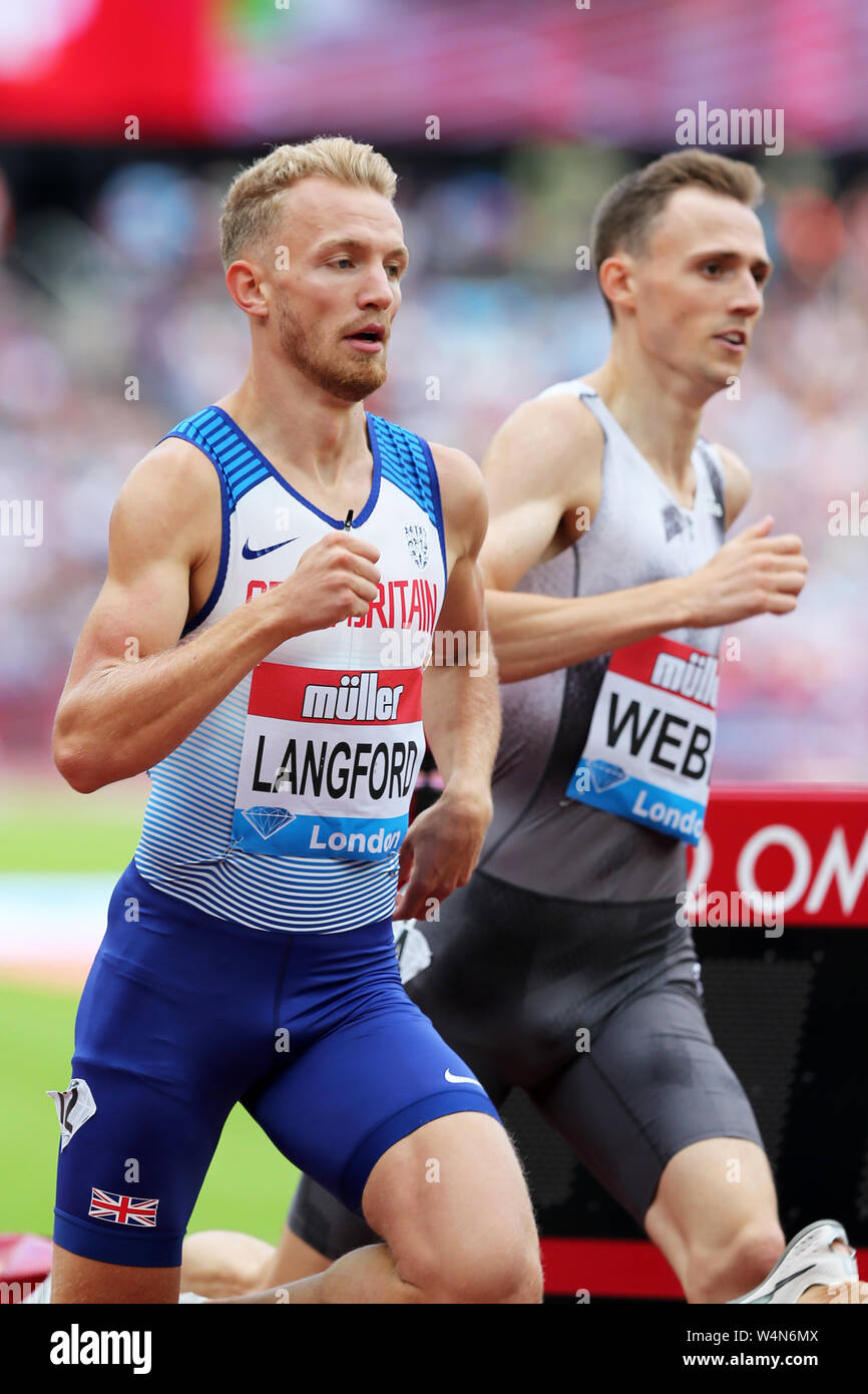 Kyle LANGFORD (Great Britain) and Jamie WEBB (Great Britain), competing in the Men's 800m Final at the 2019, IAAF Diamond League, Anniversary Games, Queen Elizabeth Olympic Park, Stratford, London, UK. Stock Photo
