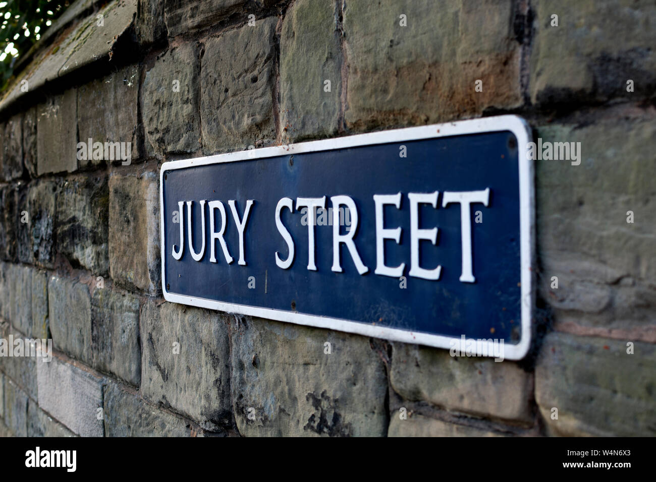 Jury Street sign, Warwick, Warwickshire, England, UK Stock Photo