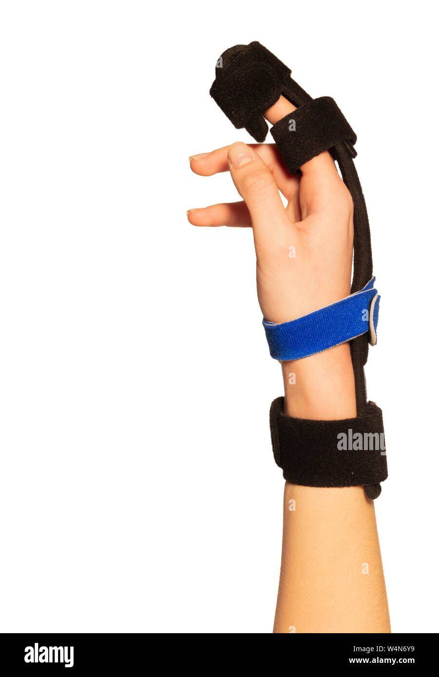 Bandaged hand injury with bone fracture finger Stock Photo