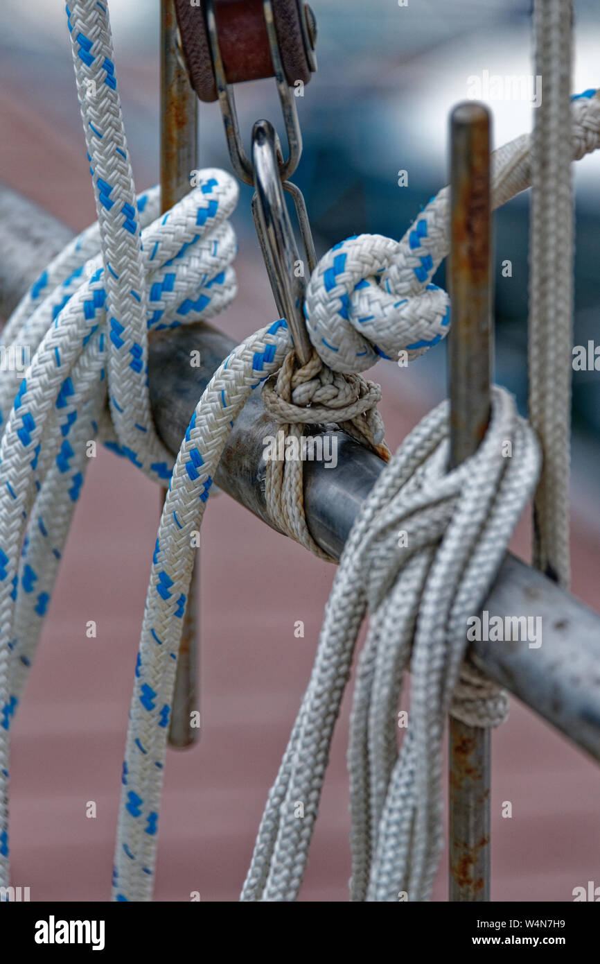 Sailing yacht rigging equipment Stock Photo Alamy