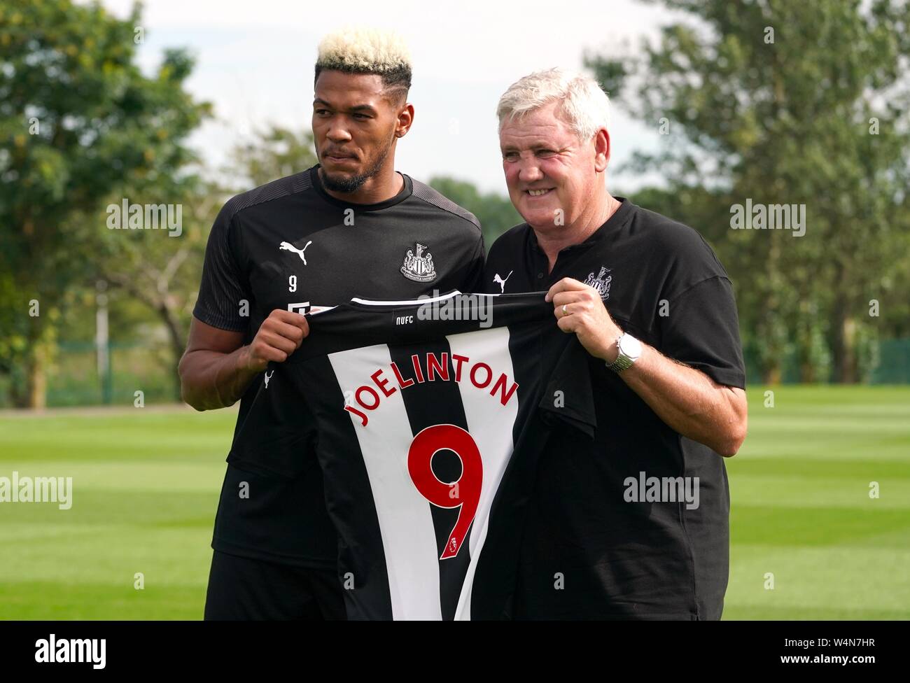 Newcastle United New Signing Joelinton Left With Newcastle United Manager Steve Bruce During The Press Conference At Newcastle United Training Centre Stock Photo Alamy