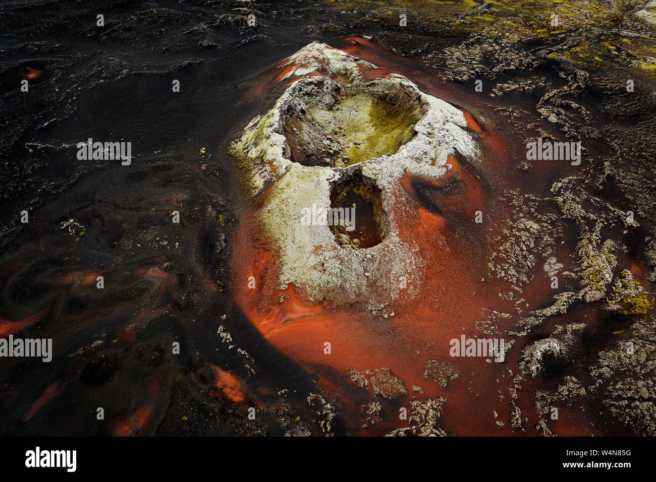 Aerial of a crater in the famous Lakagigar fissure. Stock Photo