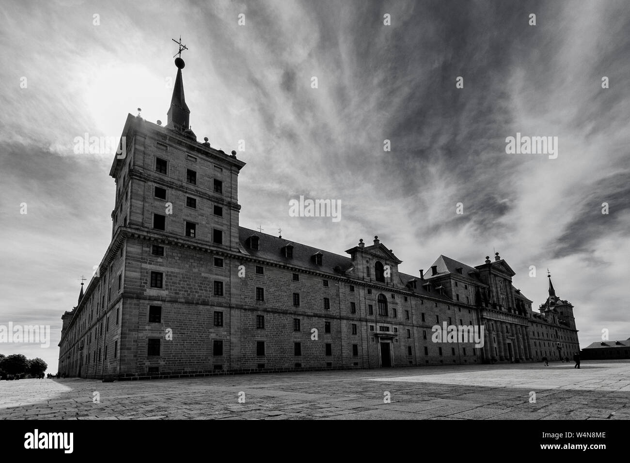 Perspective of the Escorial Palace in black and white in Herrerian style  Stock Photo - Alamy