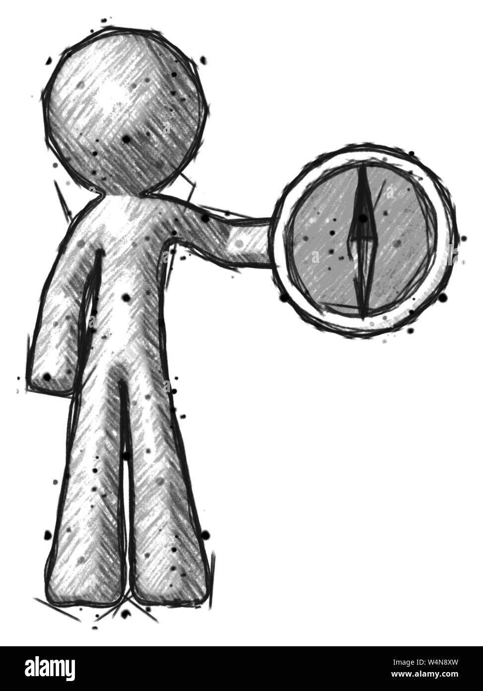 Sketch design mascot man holding a large compass. Stock Photo