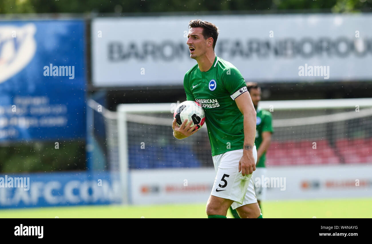 Lewis Dunk of Brighton during the pre season friendly football match between Fulham and Brighton and Hove Albion at the The Electrical Services Stadium in Aldershot 20th July 2019 . Credit : Simon Dack Stock Photo