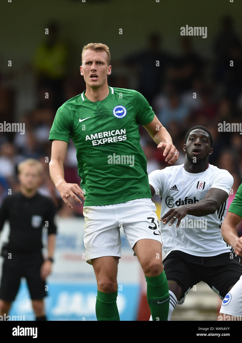 Dan Burn Of Brighton During The Pre Season Friendly Football Match Between Fulham And Brighton And Hove Albion At The The Electrical Services Stadium In Aldershot 20th July 2019 Stock Photo Alamy