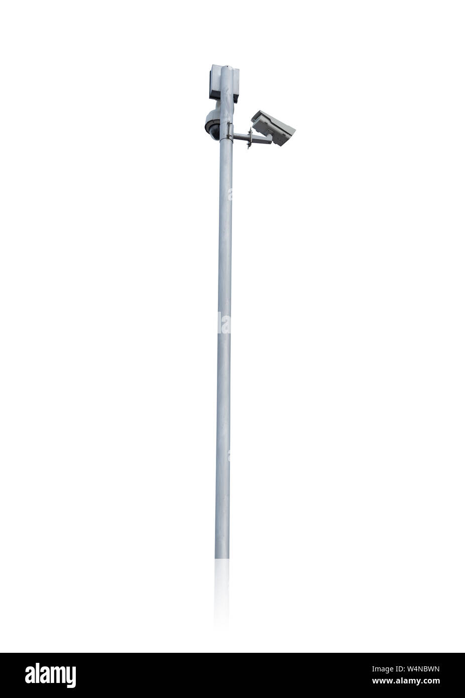 CCTV Security camera outdoor post in street city road isolated on white background Stock Photo