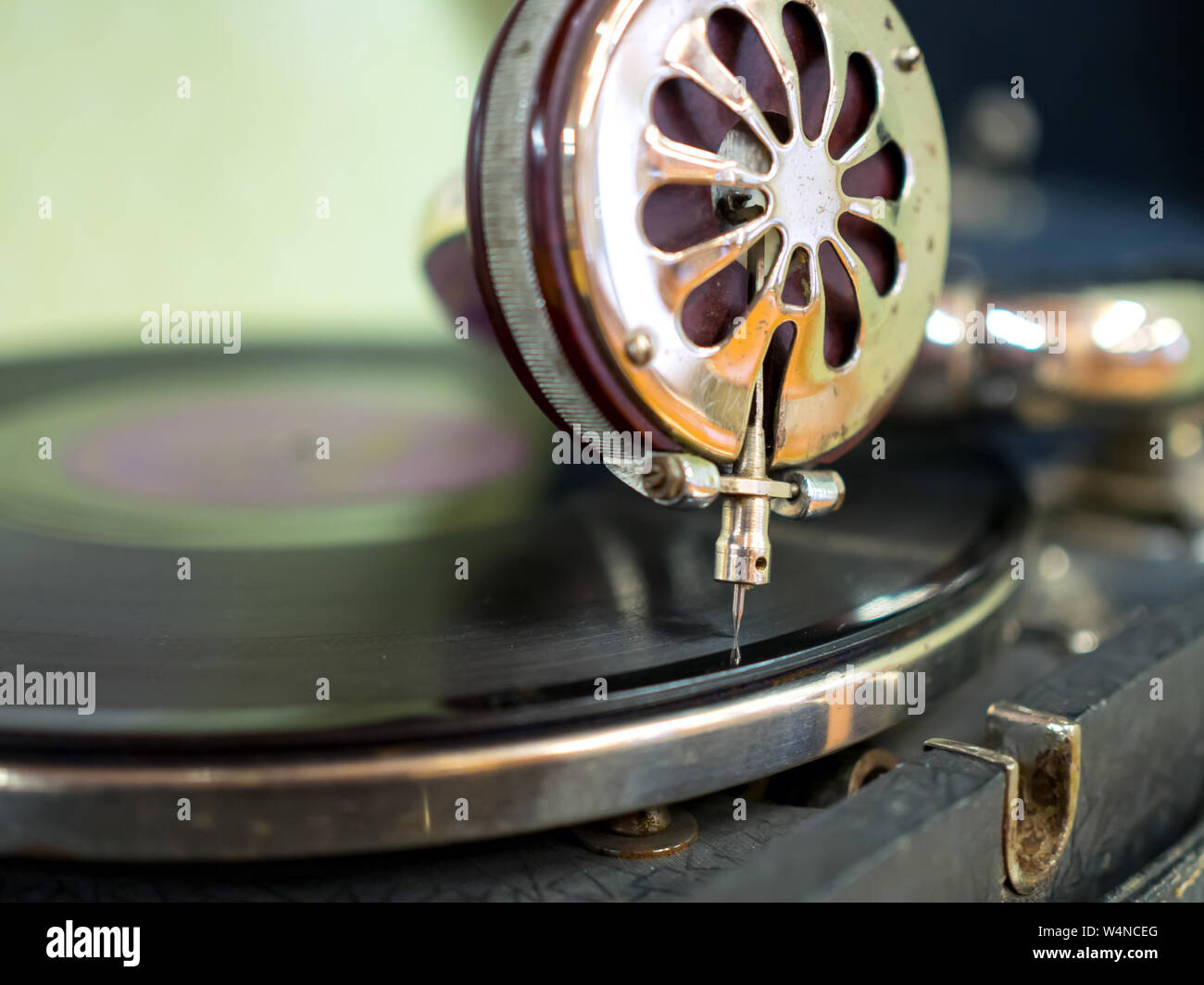 Node playback sound of an old gramophone Stock Photo