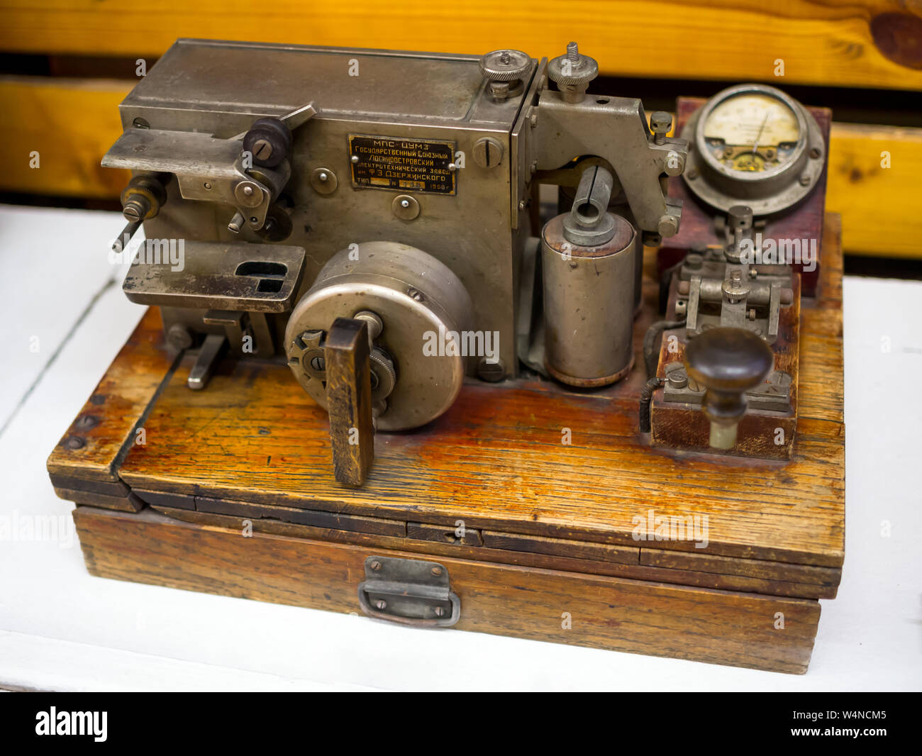 Lodeynoe Pole, Russia - March 29, 2019: Apparatus for transmitting signals by Morse code Stock Photo