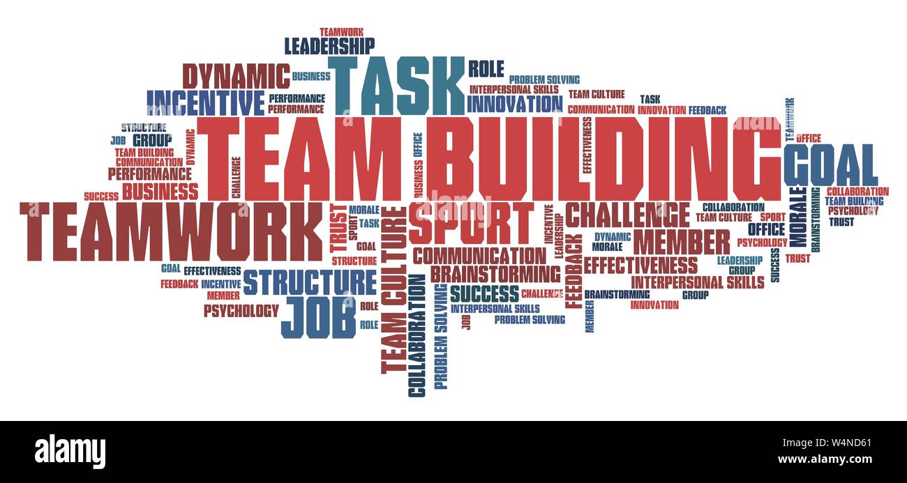 Teambuilding - company teamwork issues and concepts word cloud illustration. Word collage concept. Stock Photo