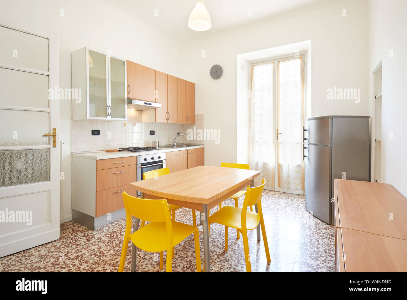 Kitchen interior in renovated, spacious apartment for rent Stock Photo