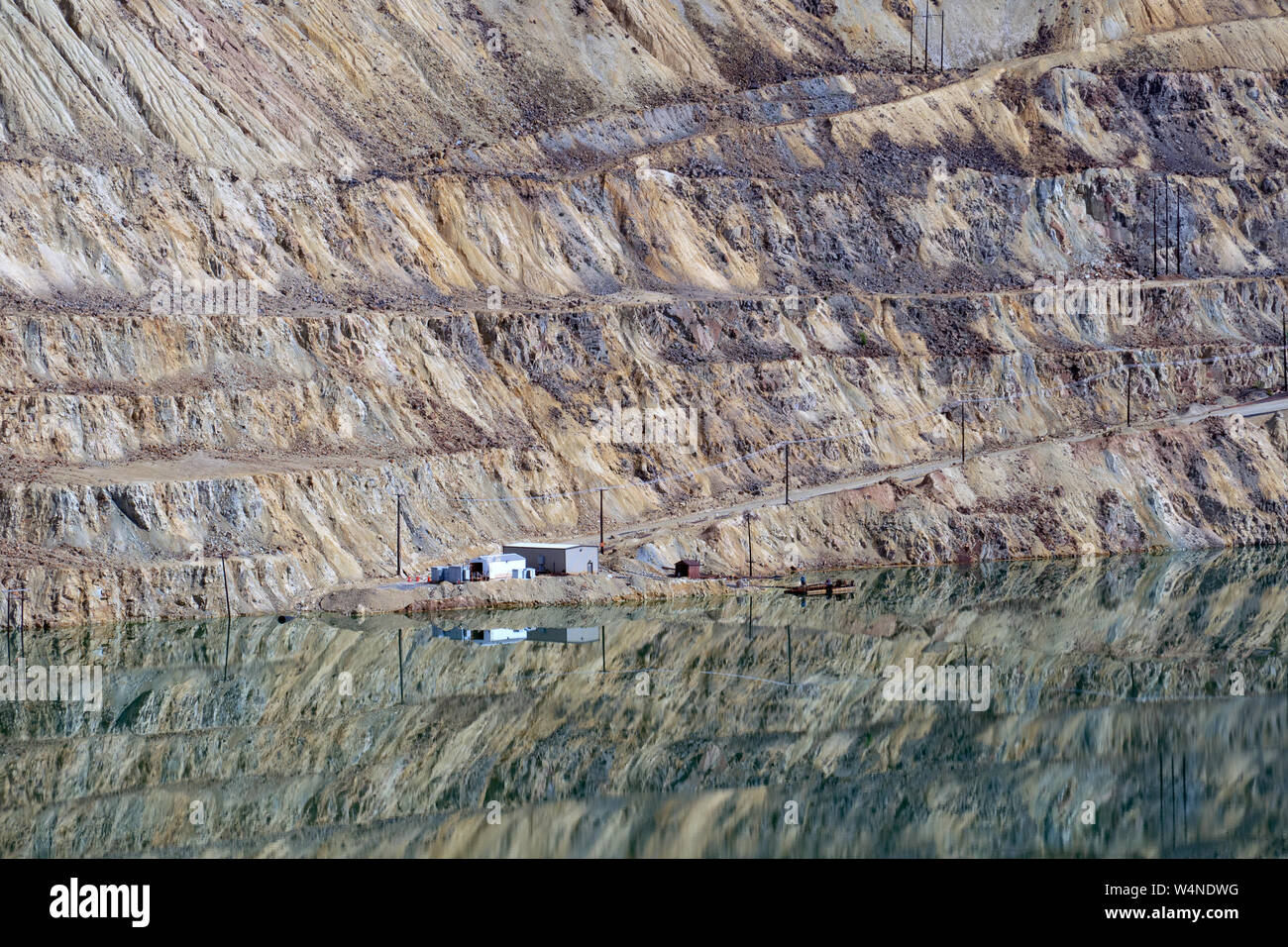 Ground- and surface water filling the Berkeley Pit, an abandoned open pit copper-molybdenum mine in Butte, Montana. Stock Photo