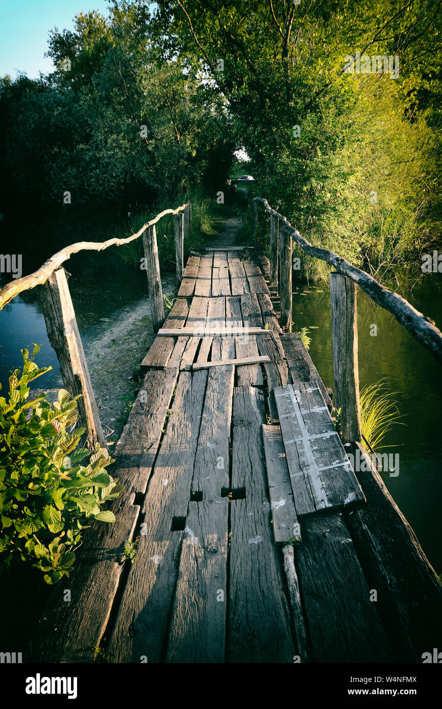 Old wooden swamp bridge, Croatia Stock Photo Alamy