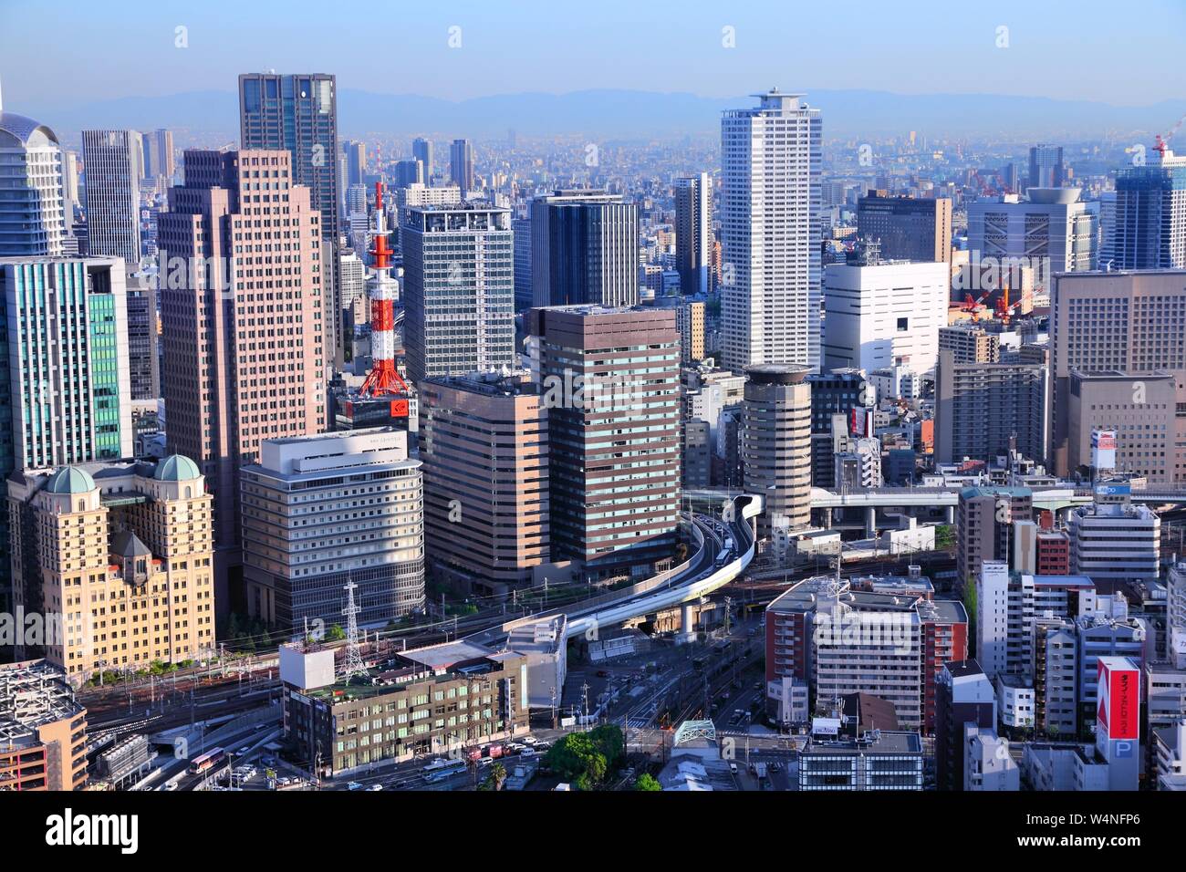 OSAKA, JAPAN - APRIL 27, 2012: Cityscape view in Osaka, Japan. Osaka is the 3rd largest city in Japan (2.8 million people) with population of metro ar Stock Photo