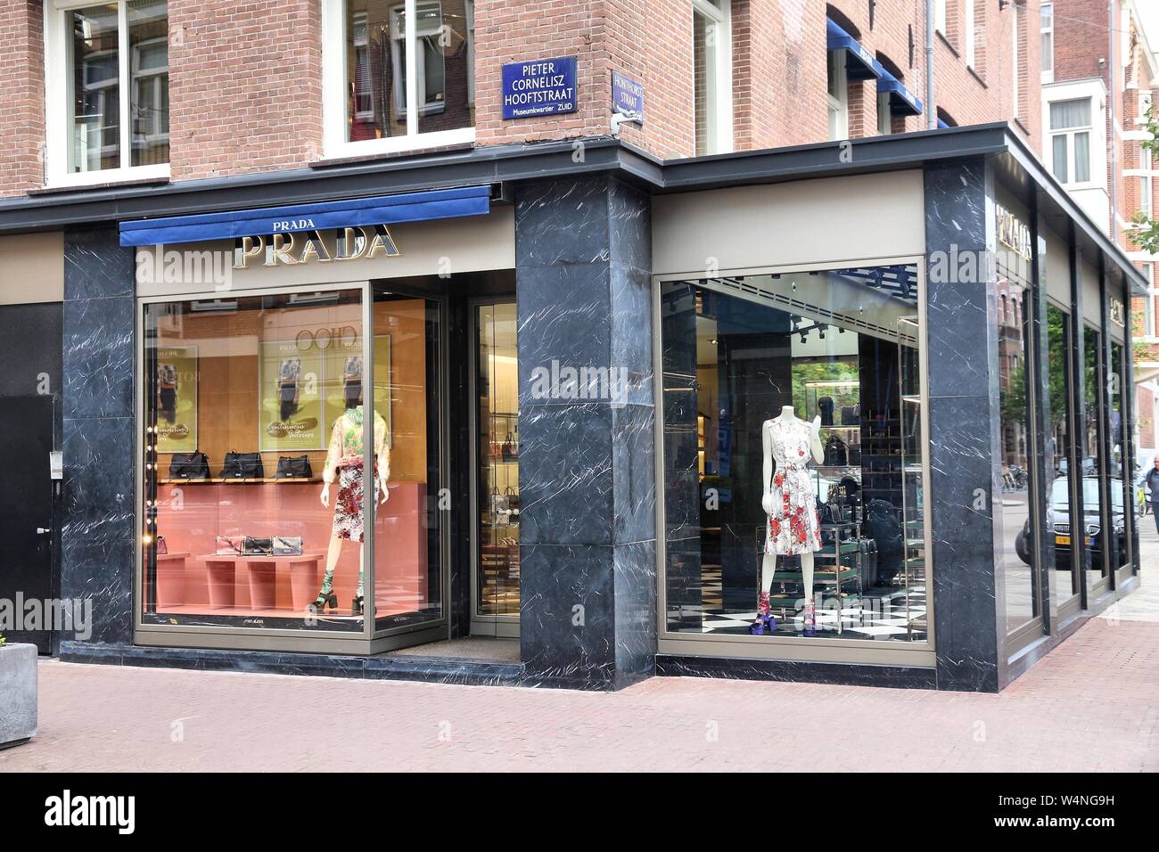 AMSTERDAM, NETHERLANDS - JULY 10, 2017: Prada high fashion shop at P.C.  Hooftstraat in Amsterdam. Pieter Cornelis Hooftstraat is the ultimate  upscale Stock Photo - Alamy