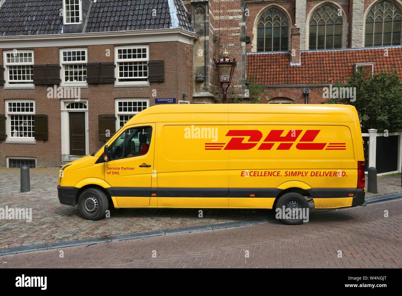 AMSTERDAM, NETHERLANDS - JULY 10, 2017: DHL Express van in Amsterdam,  Netherlands. DHL is a world market leader in sea and air mail. It exists  since 1 Stock Photo - Alamy