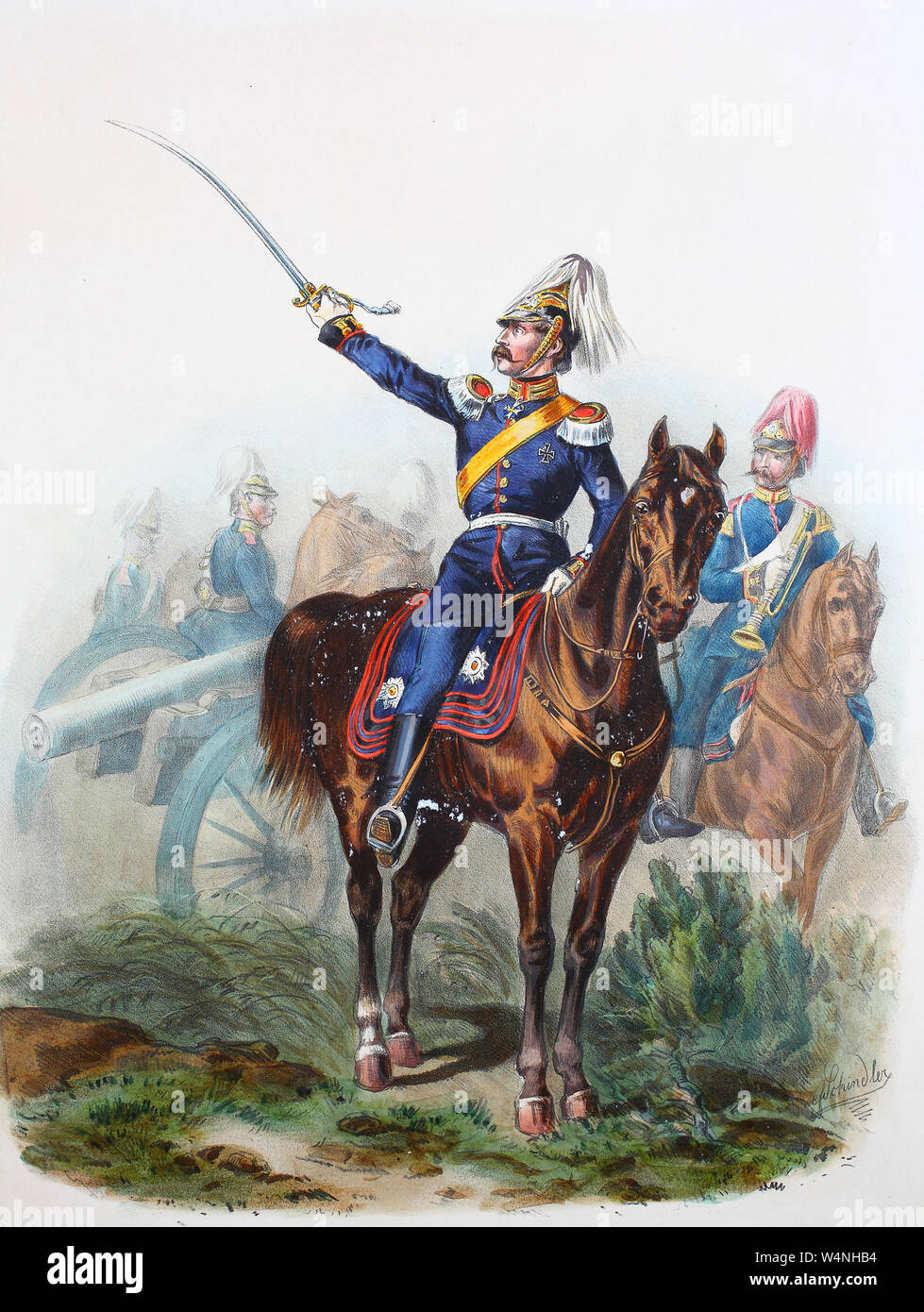 Royal Prussian Army, Guards Corps, Preußens Heer, preussische Garde, Garde Feld Artillerie Regiment, Corps Artillerie, Reitende Abteilung, Digital improved reproduction of an illustration from the 19th century Stock Photo