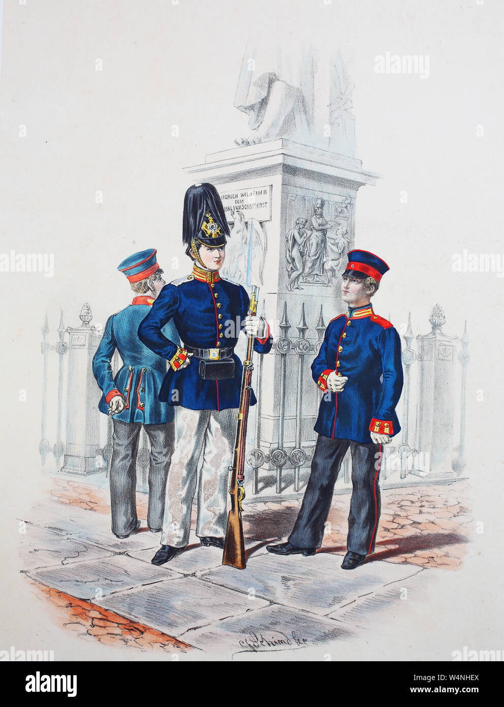 Royal Prussian Army, Guards Corps, Preußens Heer, preussische Garde, Kadetten-Corps, Kadett vom Kulmer Corps, Kadett vom Berliner Corps, Kadett vom Potsdamer Corps, Digital improved reproduction of an illustration from the 19th century Stock Photo