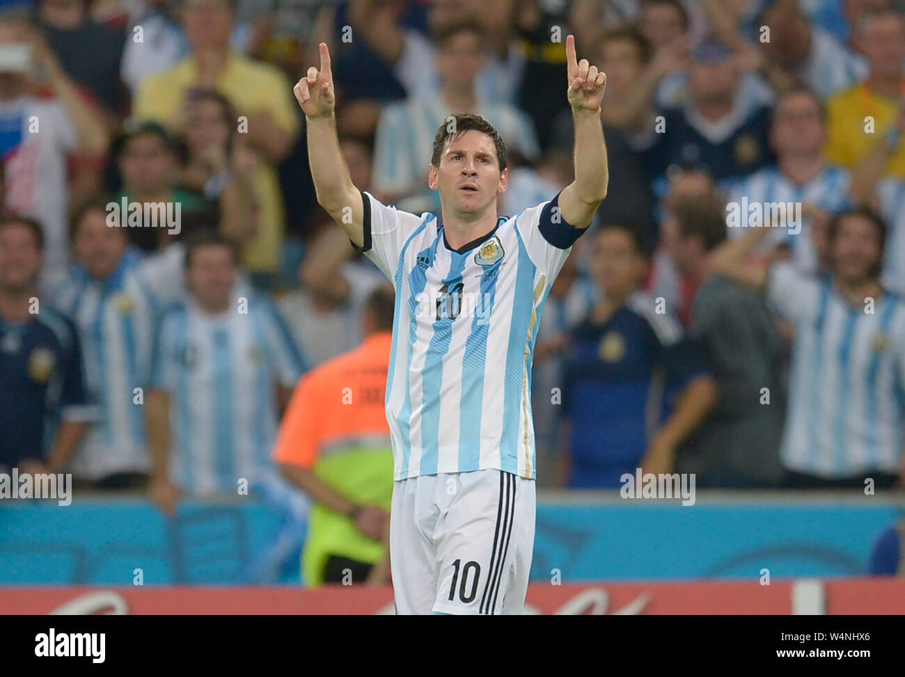 Argentine soccer player Leonel Messi, during the match Argentina vs Bosnia for the 2014 World Cup, at the Maracanã Stadium, in the city of Rio de Jane Stock Photo