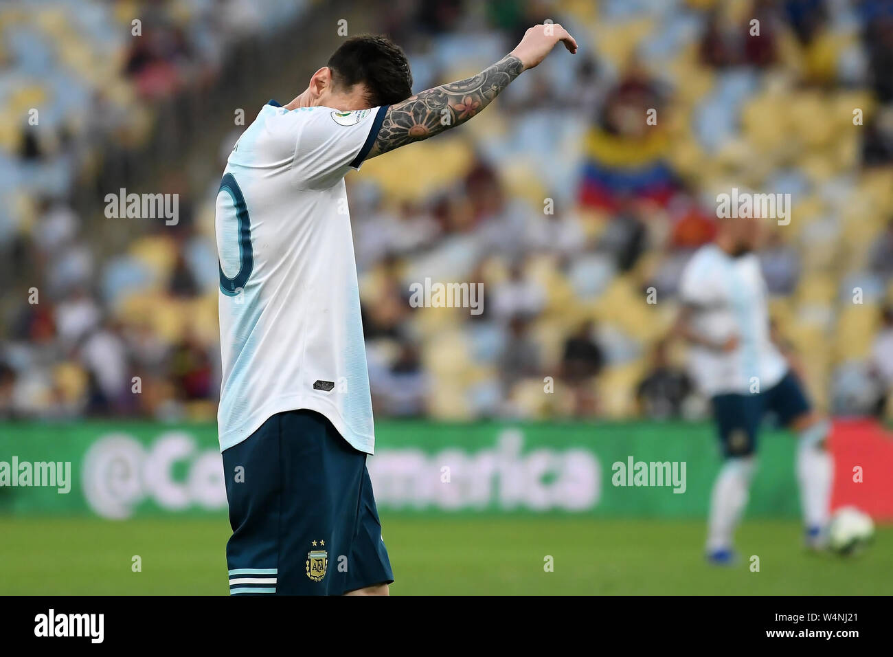 Soccer player Lionel Messi of Argentina, during the Venezuela vs Argentina match for the Copa America 2019 at the Maracanã stadium. Stock Photo