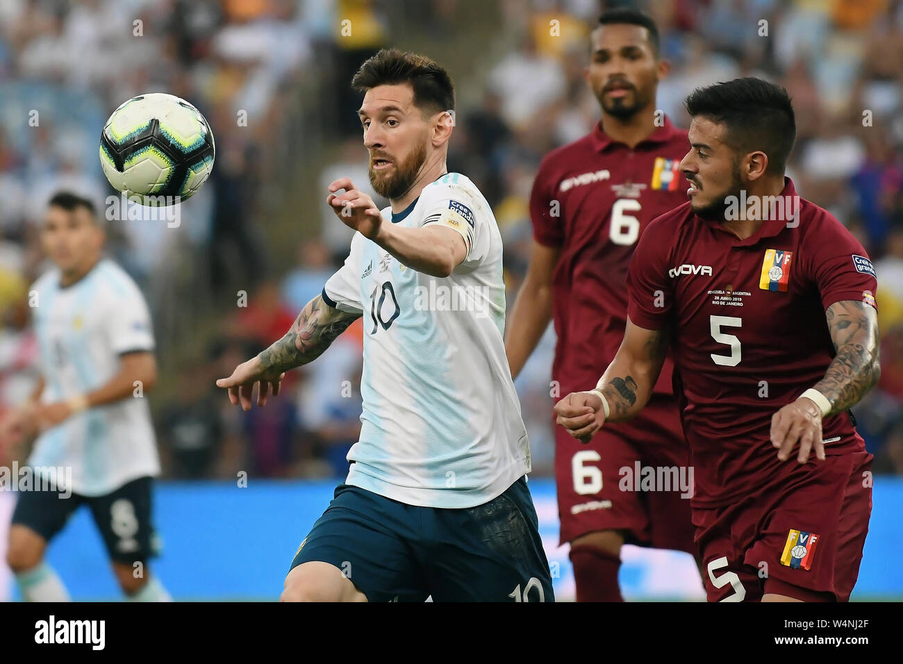 Soccer player Lionel Messi of Argentina, during the Venezuela vs Argentina match for the Copa America 2019 at the Maracanã stadium. Stock Photo