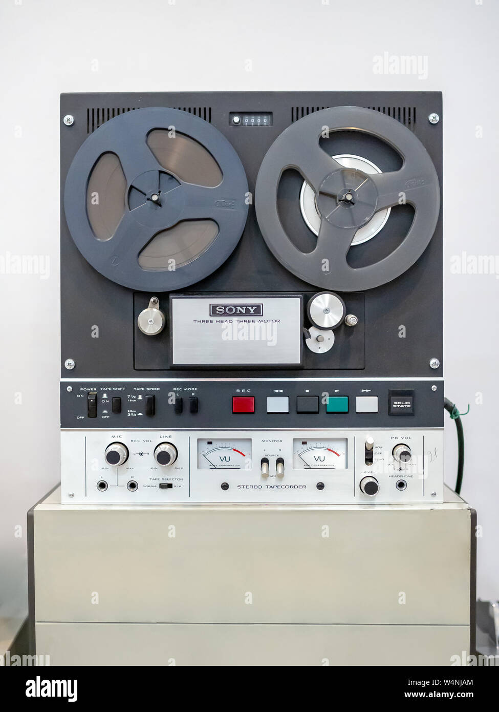 KIEV, UKRAINE-JULY 23, 2019: Vintage SONY Professional Reel to Reel Tape Recorder Stock Photo