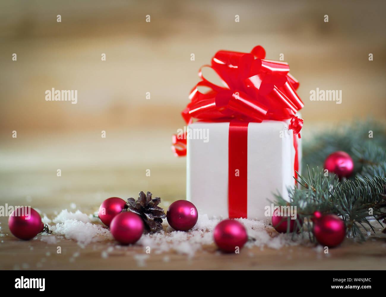 Christmas card. box with gift on Christmas background .photo with place