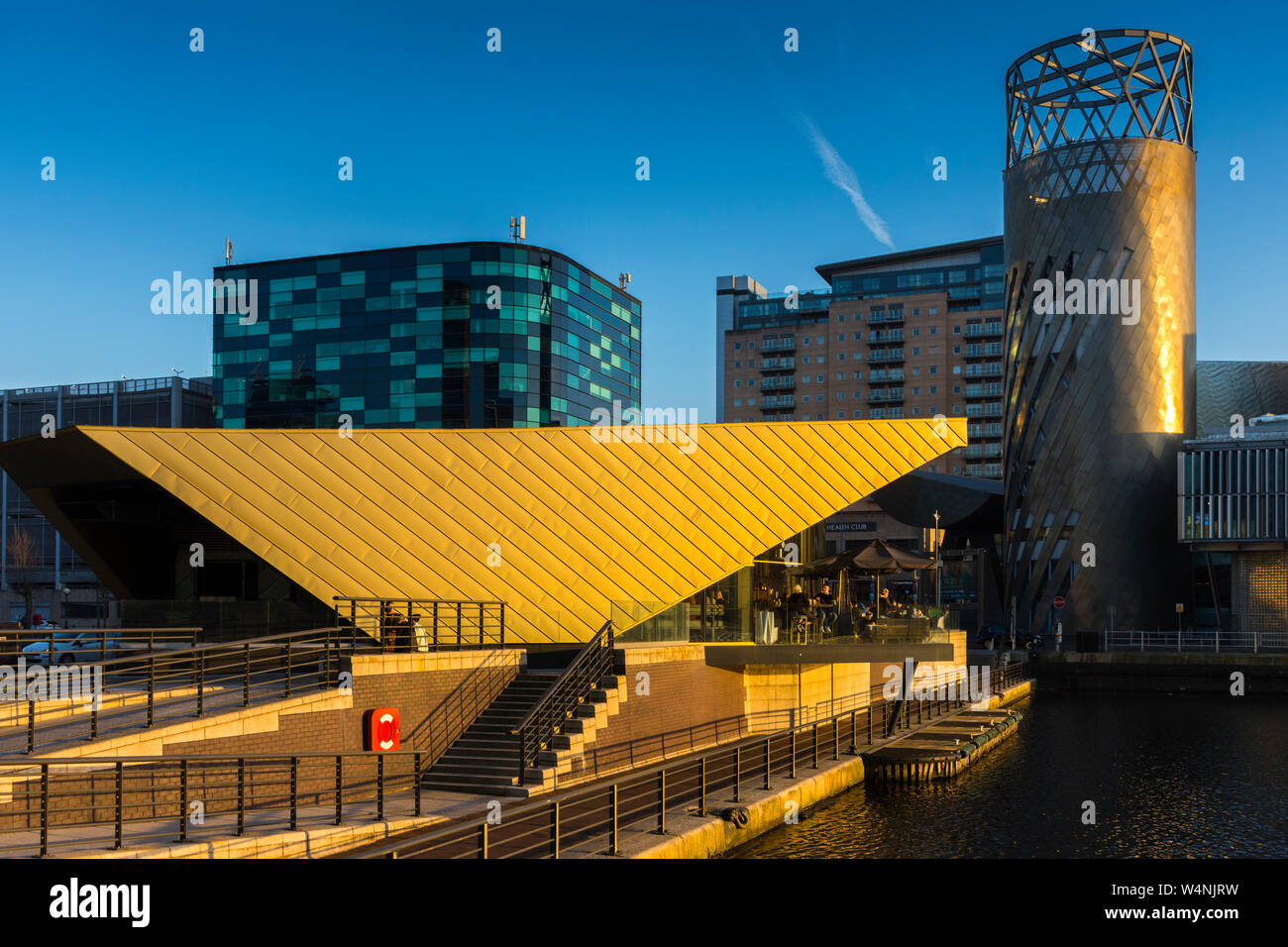 The Alchemist restaurant and bar (Reid Architects), at sunset, Salford