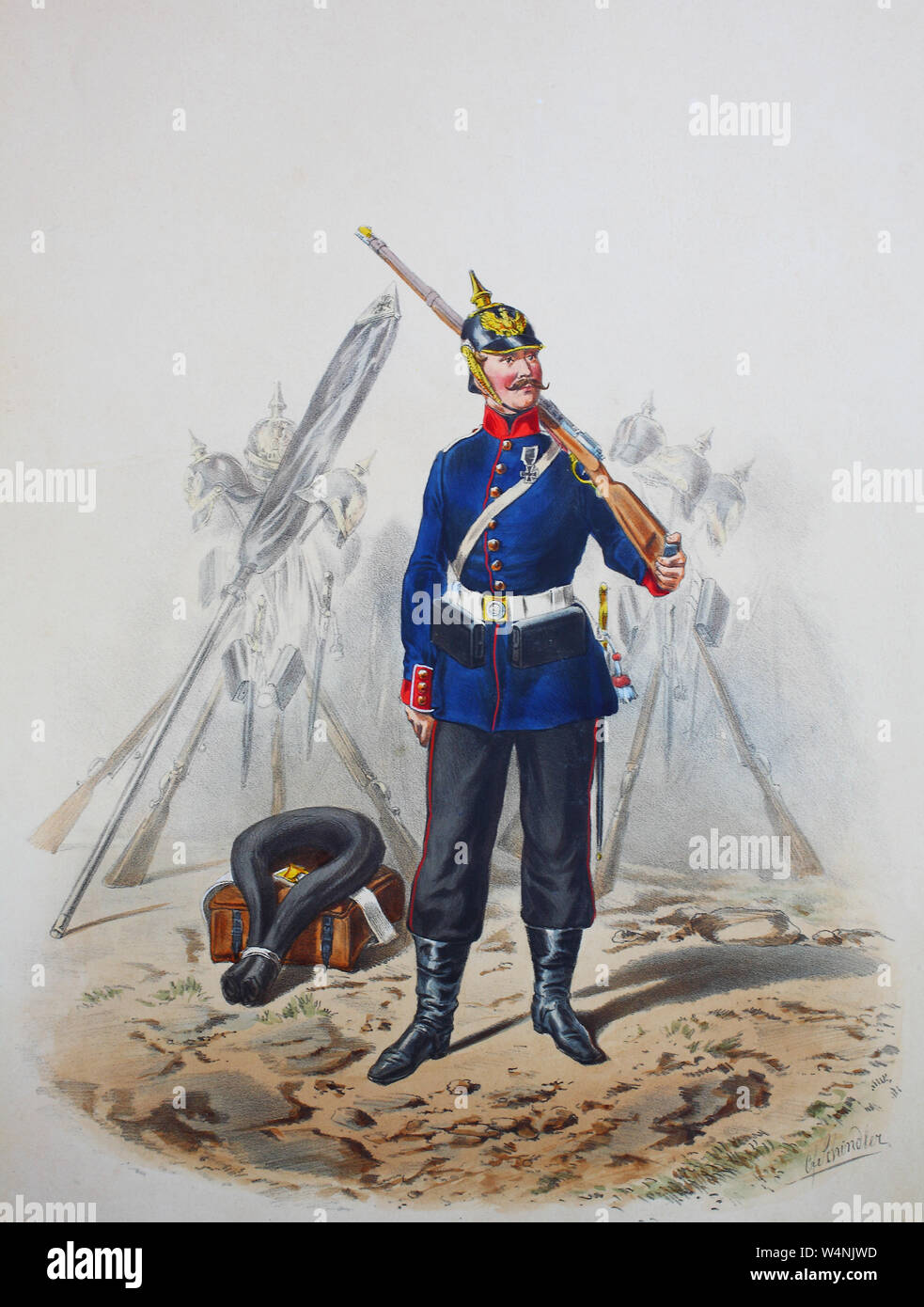 Royal Prussian Army, Guards Corps, Preußens Heer, preussische Garde, Grenadier-Regiment Kronprinz, 1. Ostpreussisches Regiment, Digital improved reproduction of an illustration from the 19th century Stock Photo