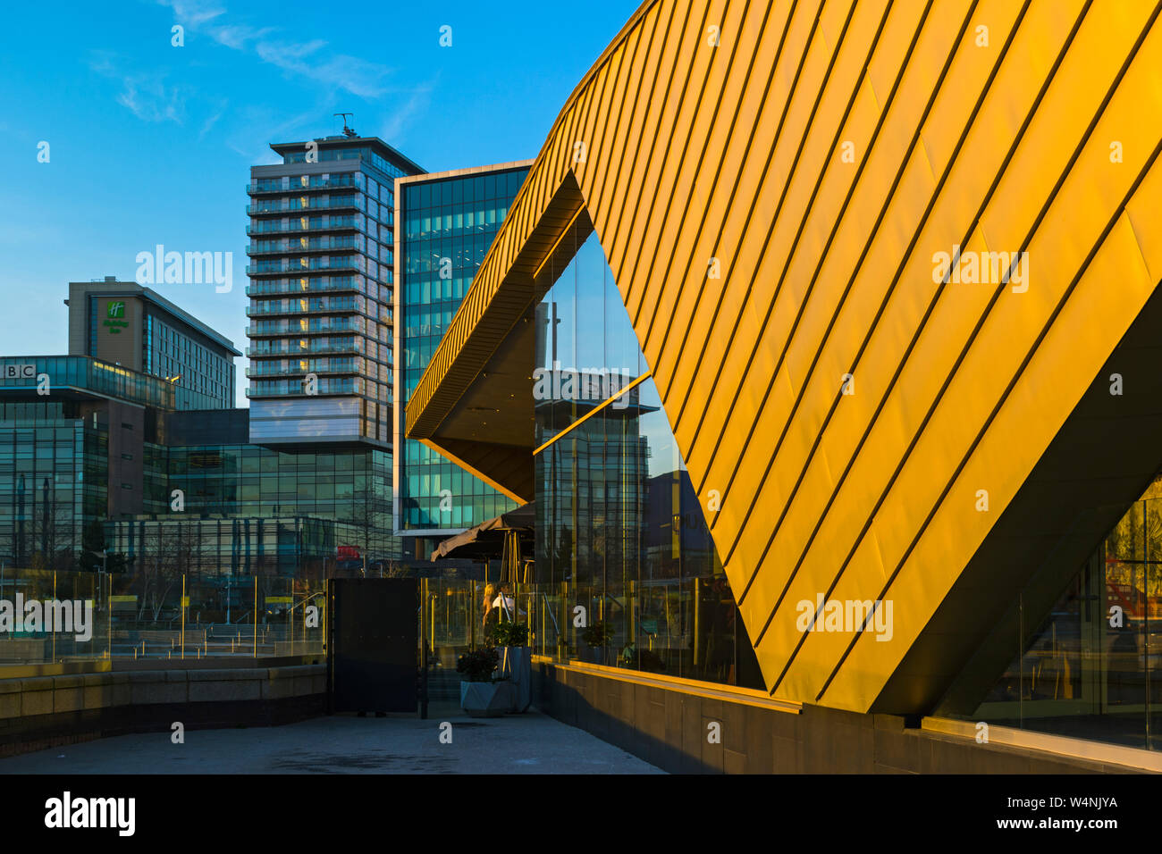 The Alchemist restaurant and bar (Reid Architects), at sunset, Salford