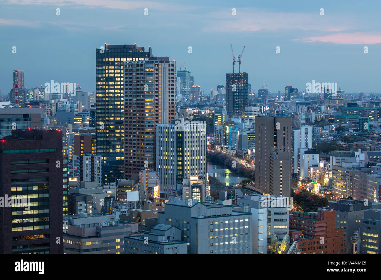 Looking over the Tokyo skyline at sunset, Japan. Stock Photo