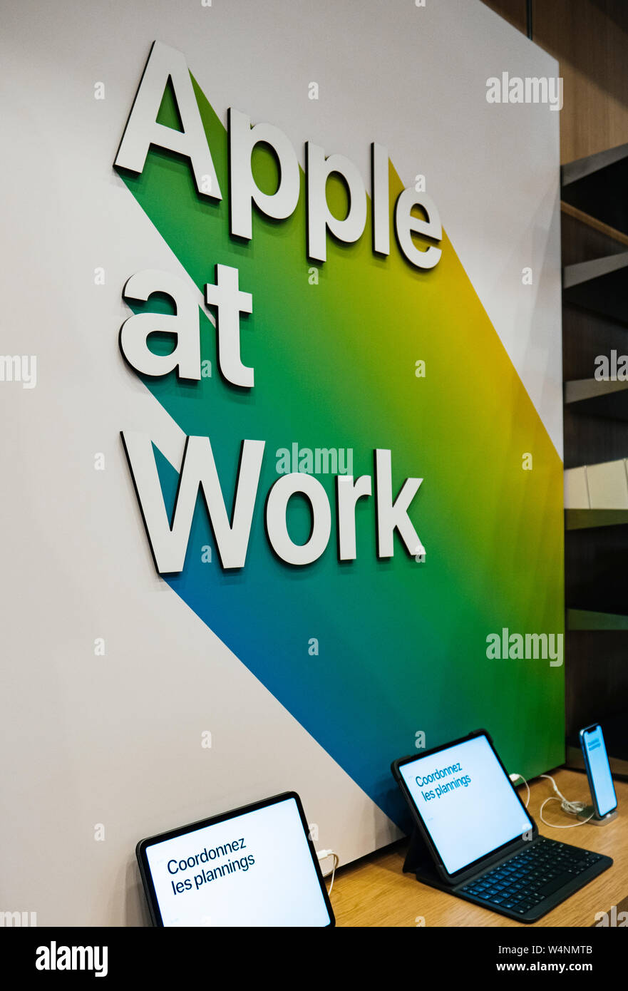 Paris, France - Jul 24, 2019: Apple at work advertising corner inside Apple  Store dedicated for small business Stock Photo - Alamy