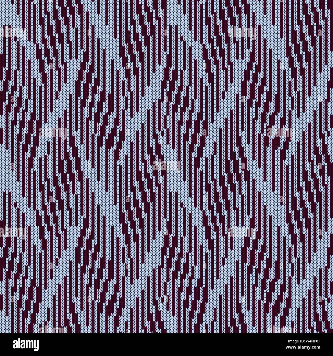 Knitted seamless pattern with wavy lines in magenta color on the mute ...