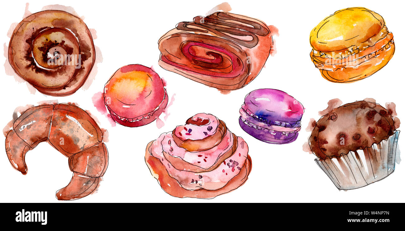 Tasty cake and desserts in a watercolor style. Background illustration ...