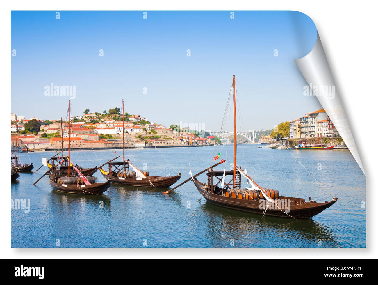 Typical portuguese wooden boats, called barcos rabelos, used in the past to transport the famous port wine (Porto-Oporto-Portugal-Europe) - concept im Stock Photo