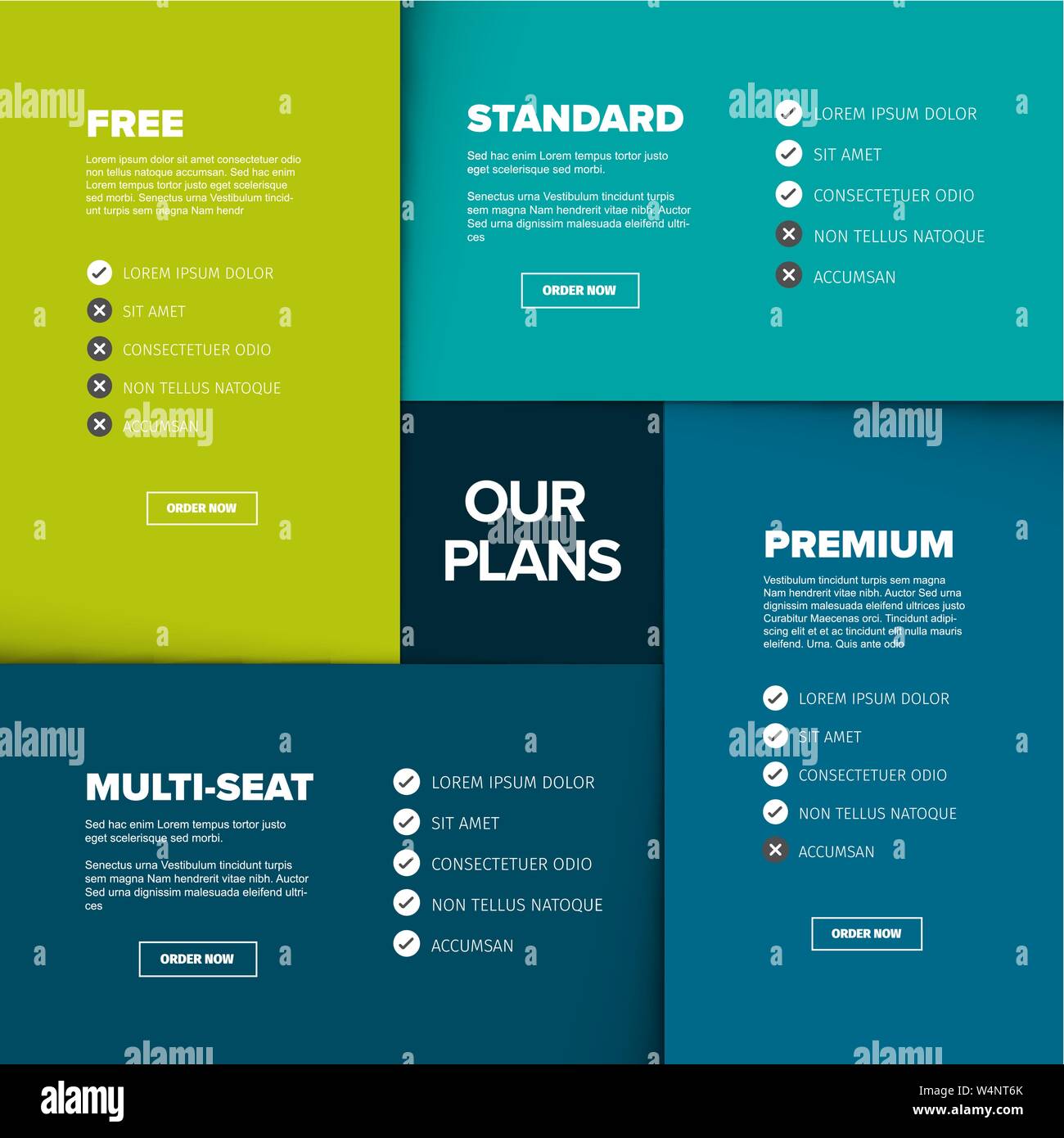 Product features schema template cards with four services, feature Product features schema template cards with four services, feature
