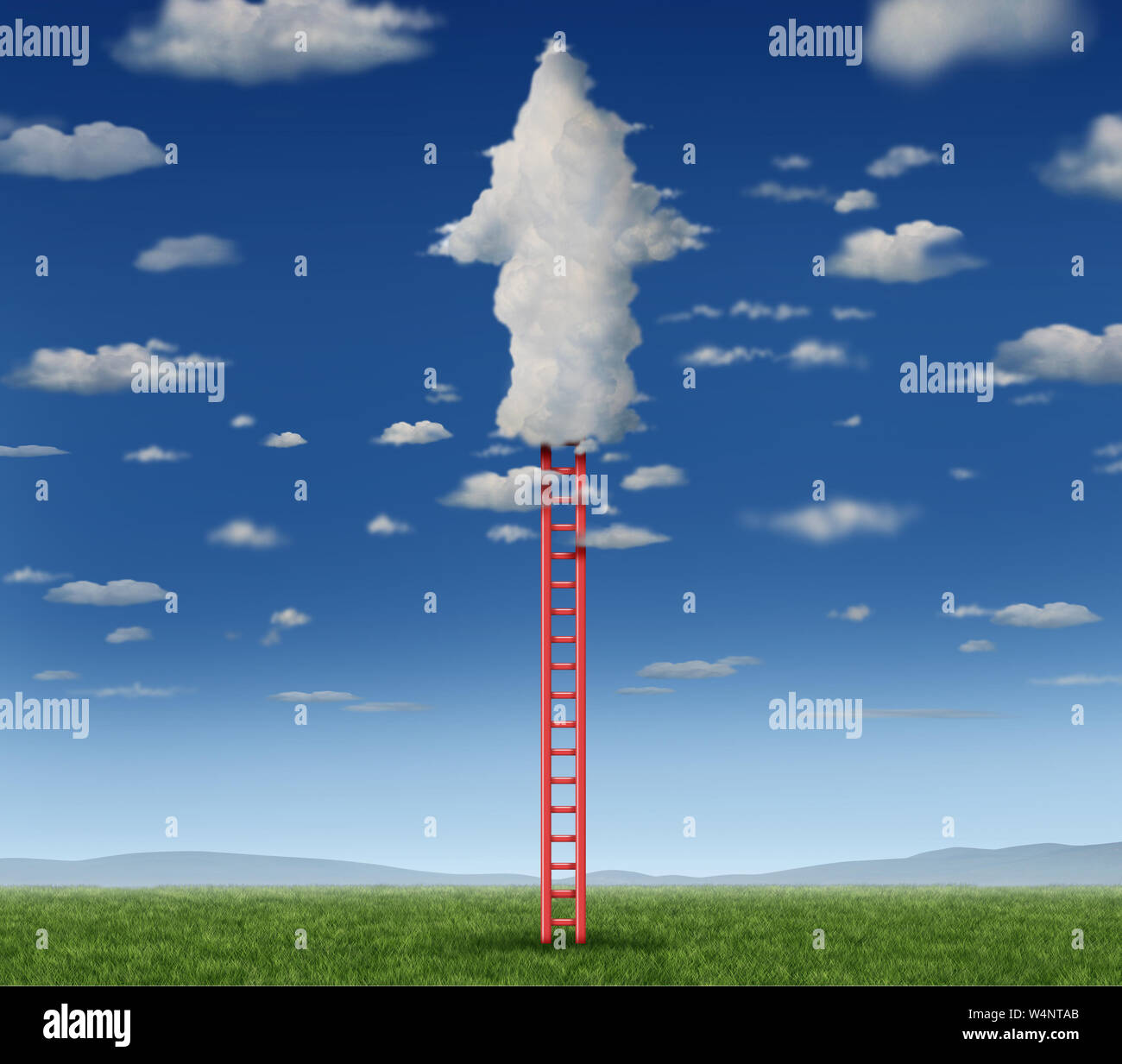 Arrow cloud ladder creative concept as a business success idea with 3D illustration elements. Stock Photo