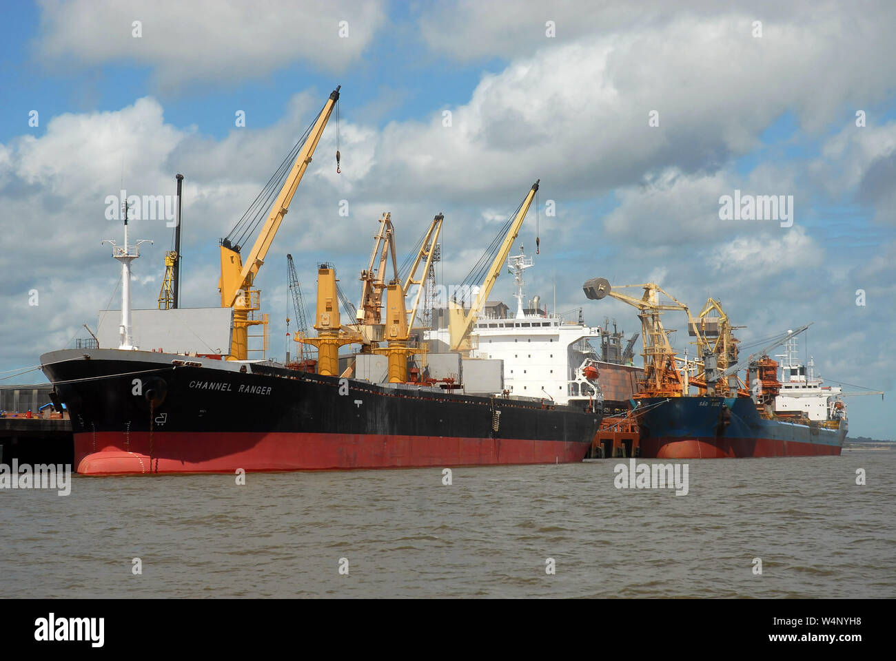Pará, Brazil, October 13, 2006. Port of Vila do Conde. Merchant shipping of live cattle, aluminum and bauxite being loaded at the port of Vila do Cond Stock Photo