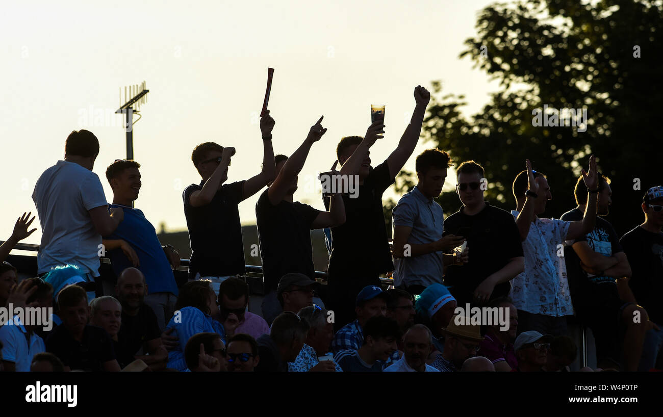 Hove Sussex UK 24th July 2019 - Fans enjoy the evening sunshine during the Vitality Blast South Group Match between Sussex Sharks and Hampshire at the 1st Central County Ground in Hove . Credit : Simon Dack / Alamy Live News Stock Photo