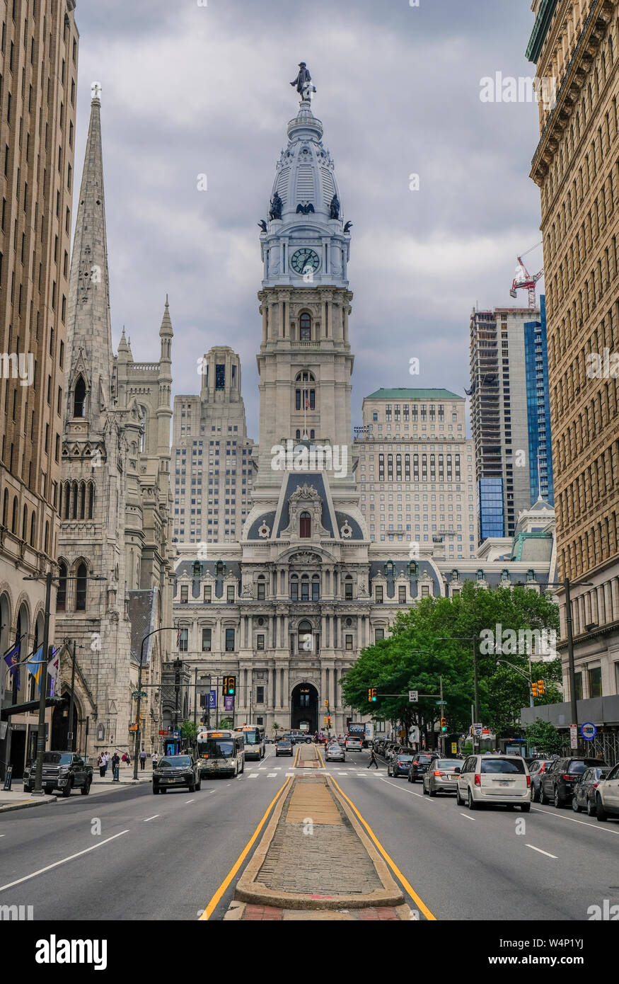 City Hall in Philadelphia, Pennsylvania, USA - June 6, 2018: View of the historic building of Philadelphia City Hall Stock Photo