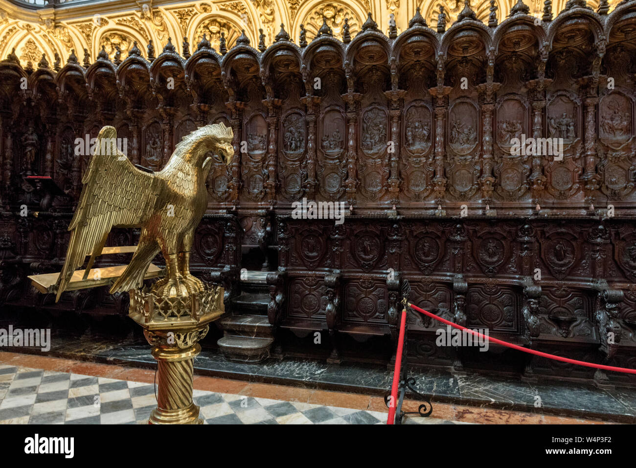 Choir stalls by Pedro Duque Cornejo in The Mosque Cathedral of Cordoba, also called the Mezquita, in Cordoba, Andalucia, Spain Stock Photo