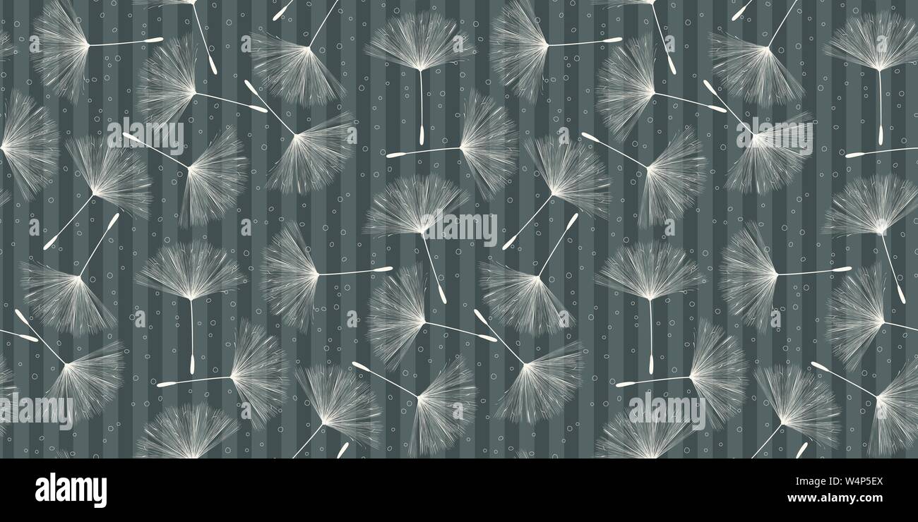 Soft gray background pattern with dandelion seeds. All over print vector pattern for design Stock Vector