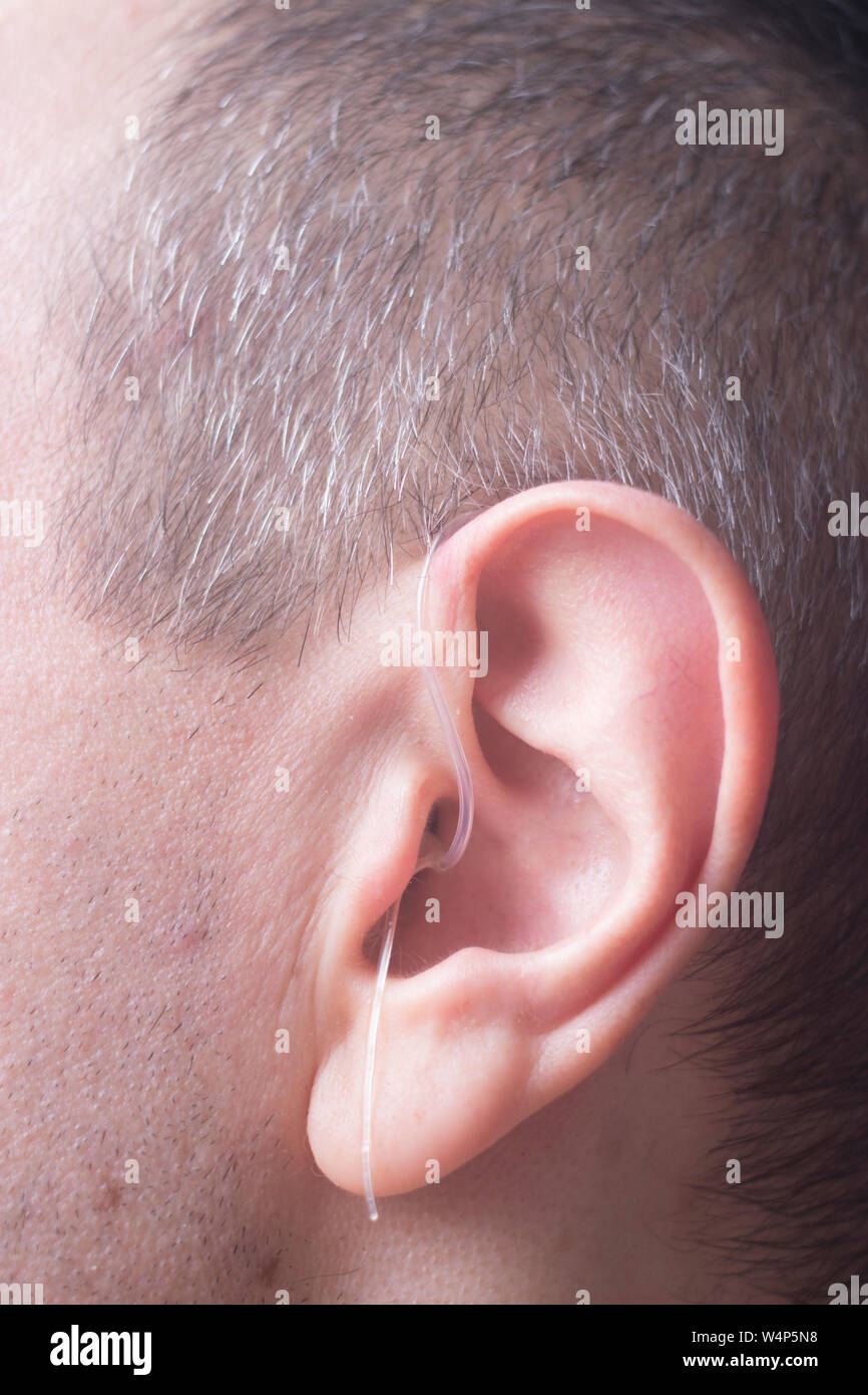Digital modern technology for deaf people micro hearing aid Stock Photo