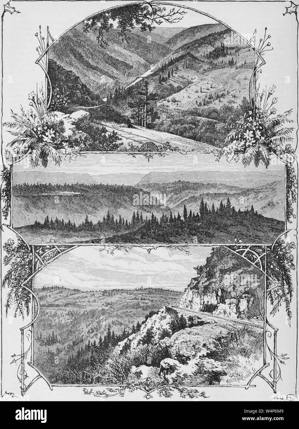 Engravings of the Cape Horn, American River, American River Canyon, and Point of Cape Horn, from the book 'The Pacific tourist' by Henry T. Williams, 1878. Courtesy Internet Archive. () Stock Photo