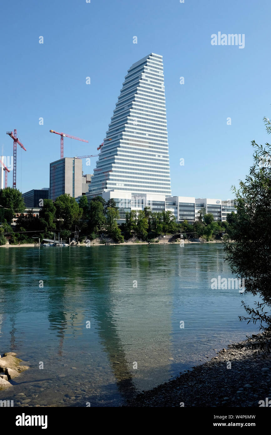 A general view of Roche Tower from the Rhine river, Basel, Switzerland Stock Photo