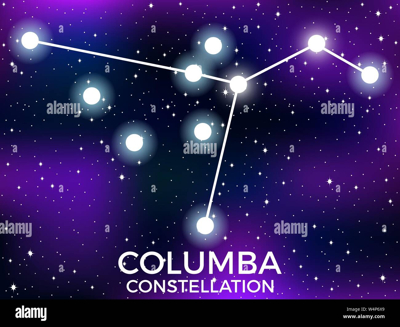 Columba constellation. Starry night sky. Cluster of stars and galaxies. Deep space. Vector illustration Stock Vector