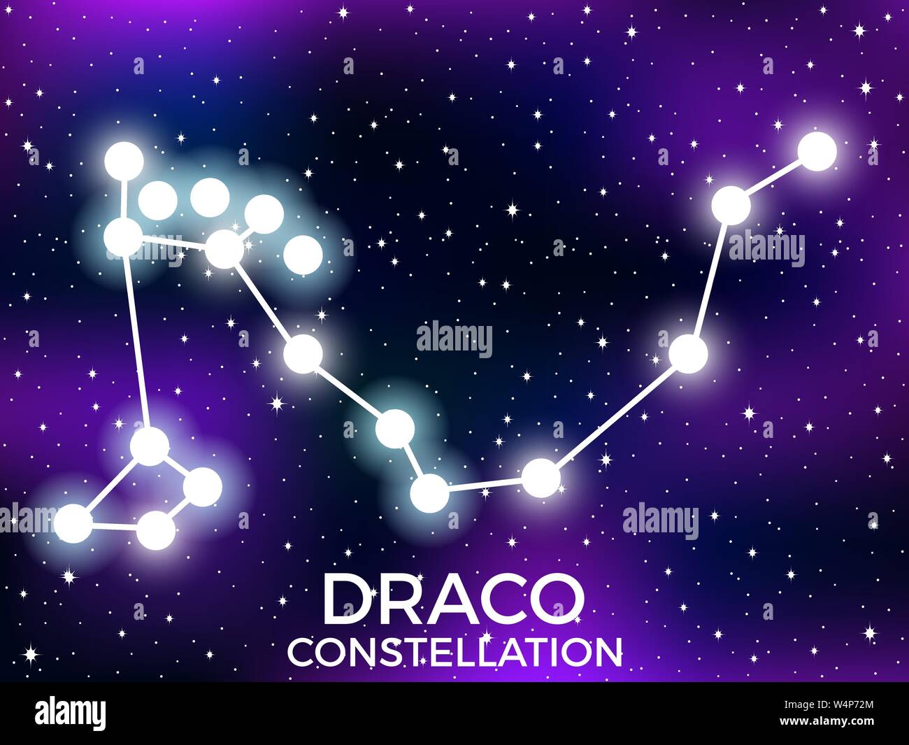 Draco constellation. Starry night sky. Cluster of stars and galaxies