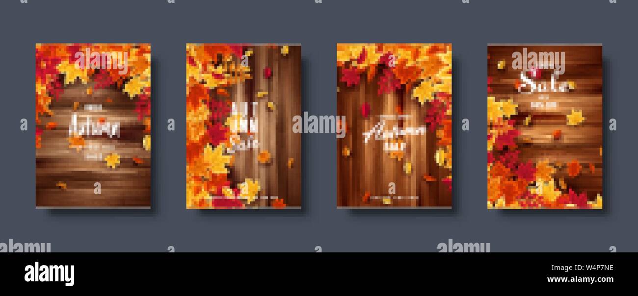 Autumn falling leaves. Banner set. Nature background with red, orange ...